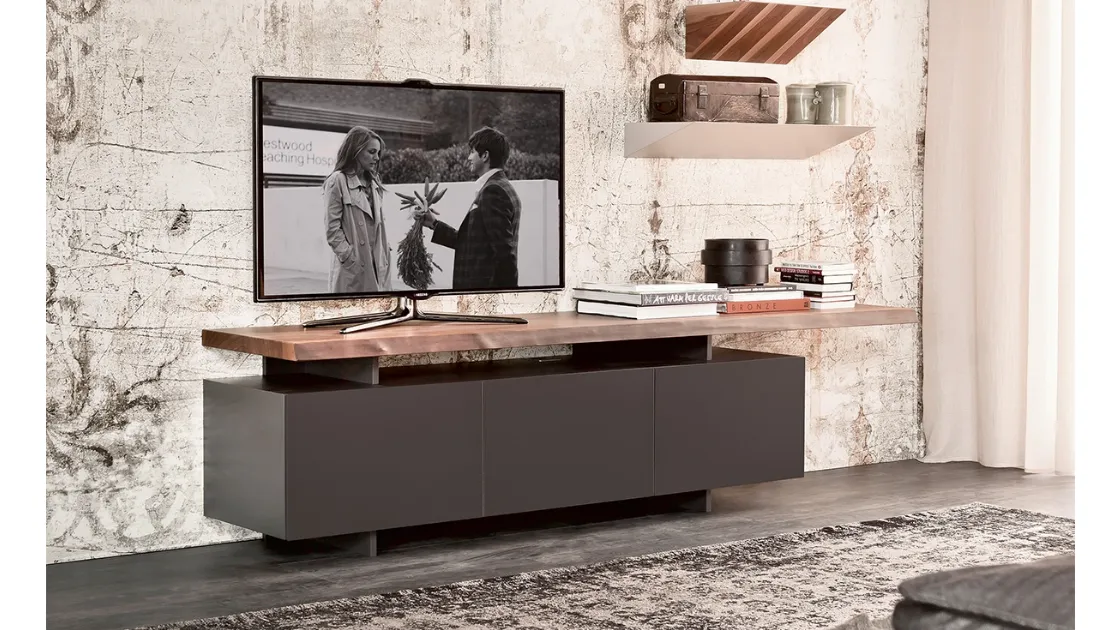 Mobile Porta Tv Seneca in laccato con top in legno di Cattelan Italia