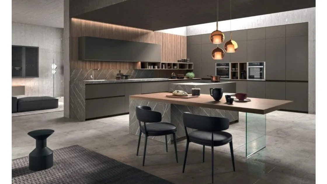 Cucina Moderna con isola Time 01 in laccato opaco, laminato e melaminico di Gentili Cucine